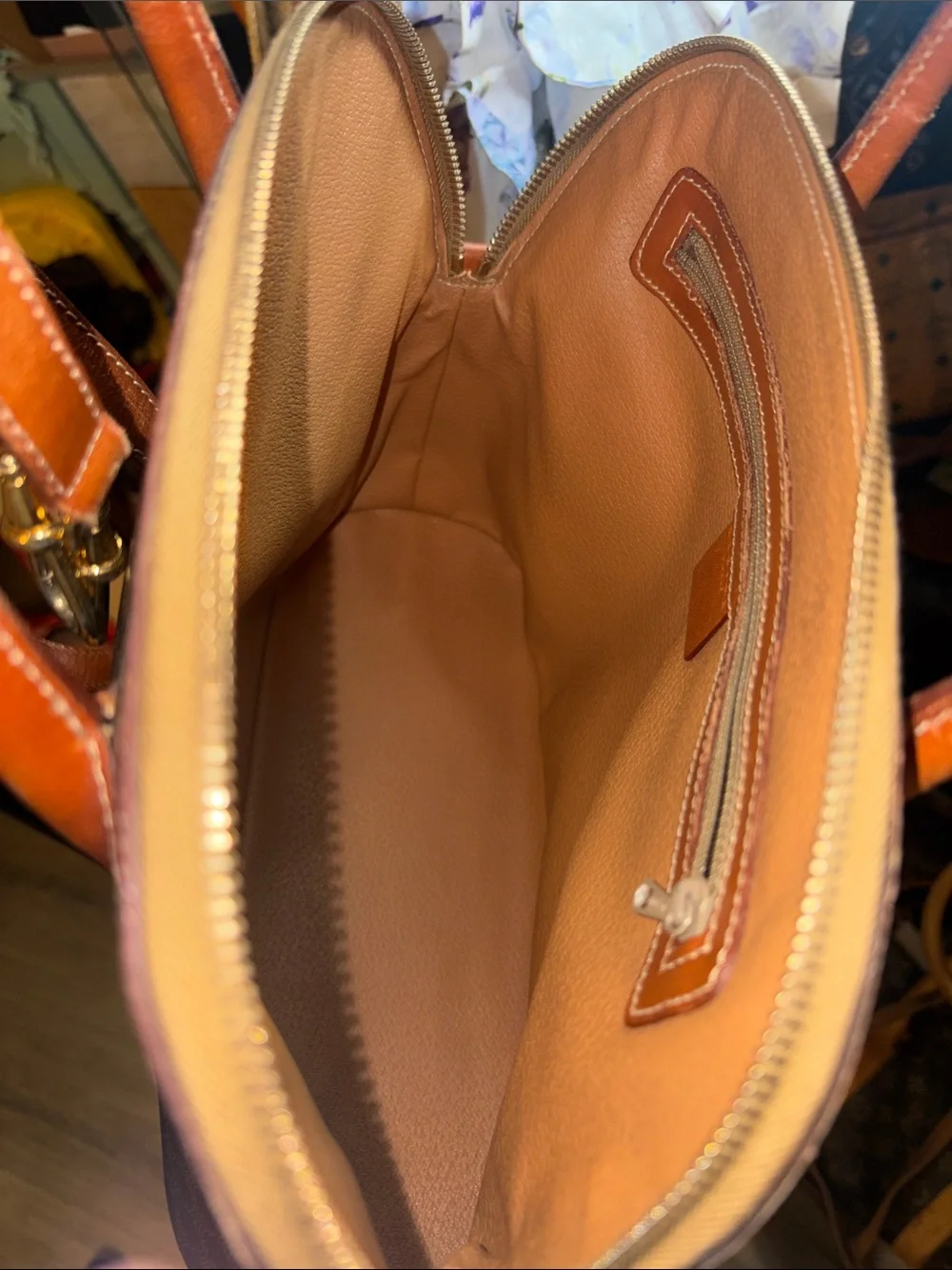 Celine Brown Monogram Messenger Bag with Tan Leather Trim